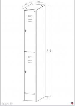 Stahl-Fächer-Schrank 1 Abteil, 2 Fächer übereinander, auf Sockel. Anzahl der Fächer: 2 Abteilbreite 300 mm.