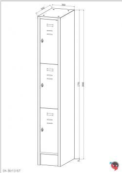 Stahl-Fächer-Schrank - 1 Abteil, 3 Fächer übereinander, auf Sockel. Anzahl der Fächer: 3, Fächer ohne Inneneinteilung